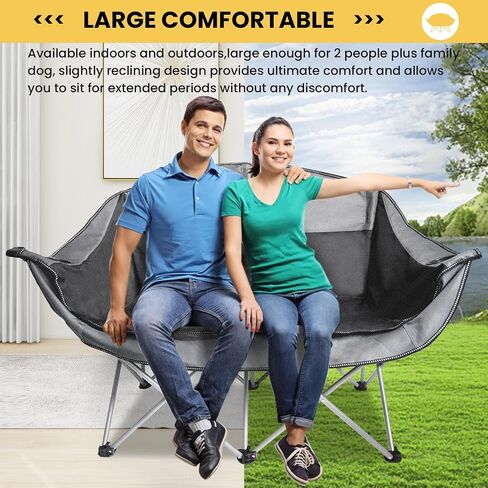 WILDROOTS Outdoor Folding Double Camping Chair Adults 2 Person,Heavy Duty 600 LBS Loveseat with 2 Cup Holder,Portable Carry Bag Included for Camping,Lawn,Backyard,Movie in Saudi Arabia