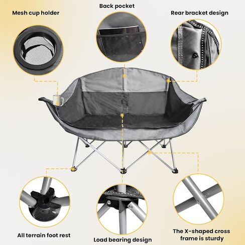 WILDROOTS Outdoor Folding Double Camping Chair Adults 2 Person,Heavy Duty 600 LBS Loveseat with 2 Cup Holder,Portable Carry Bag Included for Camping,Lawn,Backyard,Movie in Saudi Arabia