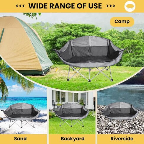 WILDROOTS Outdoor Folding Double Camping Chair Adults 2 Person,Heavy Duty 600 LBS Loveseat with 2 Cup Holder,Portable Carry Bag Included for Camping,Lawn,Backyard,Movie in Saudi Arabia