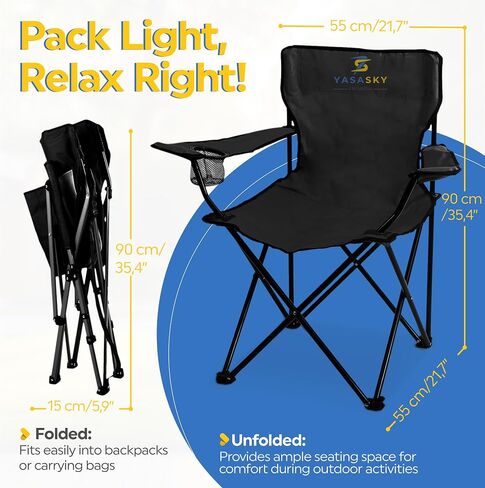 YASA Sky Compact & Portable Camping Chair, Ultra-Lightweight - Enjoy Optimal Comfort & Support for All Your Outdoor Adventures with This Carbon Steel Tube Camping Furniture! (Black) in Saudi Arabia