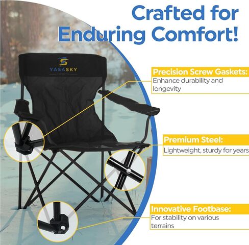 YASA Sky Compact & Portable Camping Chair, Ultra-Lightweight - Enjoy Optimal Comfort & Support for All Your Outdoor Adventures with This Carbon Steel Tube Camping Furniture! (Black) in Saudi Arabia