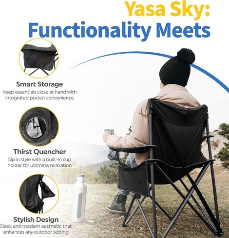 YASA Sky Compact & Portable Camping Chair, Ultra-Lightweight - Enjoy Optimal Comfort & Support for All Your Outdoor Adventures with This Carbon Steel Tube Camping Furniture! (Black) in Saudi Arabia