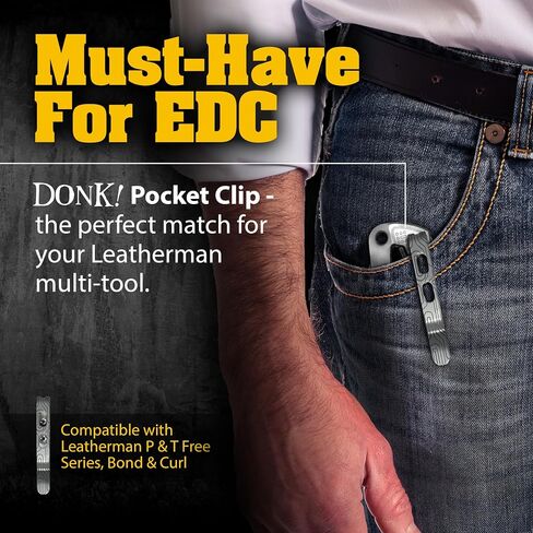Donk! Titanium Pocket Clip. Made for Leatherman Free (P2, P4, T2 & T4) Curl & Bond. TC4 Titanium. Matte Finish. 2 Screws. 5 Custom Designs. Extra Carry Options - 'Norwegian Wood’ in Saudi Arabia