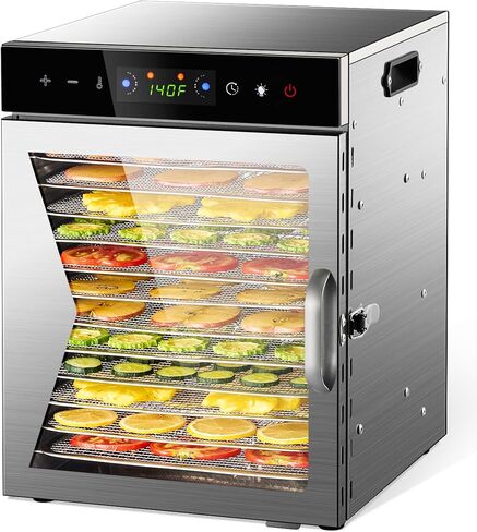 Food Dehydrator Machine 800W, 12 Stainless Steel Trays, LED Display Dehydrated Dryer with 12H Timer & 86°F-194°F Temperature Control for Beef Jerky, Meat, Fruit, Herb, Veggies, Recipe Book in Saudi Arabia