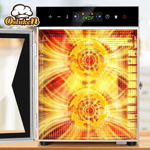Food Dehydrator Machine 800W, 12 Stainless Steel Trays, LED Display Dehydrated Dryer with 12H Timer & 86°F-194°F Temperature Control for Beef Jerky, Meat, Fruit, Herb, Veggies, Recipe Book in Saudi Arabia