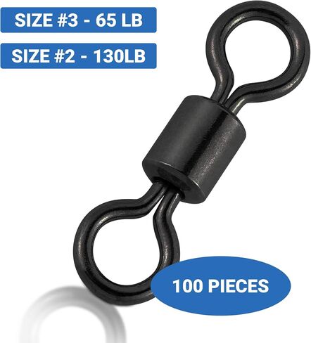 UMT - 100 Pack Ball Bearing Fishing Crane Swivels Stainless Steel Heavy Duty Black Nickel Terminal Tackle for Saltwater and Freshwater Size #2 130Ib Size #3 65lb in Saudi Arabia