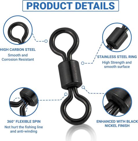 UMT - 100 Pack Ball Bearing Fishing Crane Swivels Stainless Steel Heavy Duty Black Nickel Terminal Tackle for Saltwater and Freshwater Size #2 130Ib Size #3 65lb in Saudi Arabia