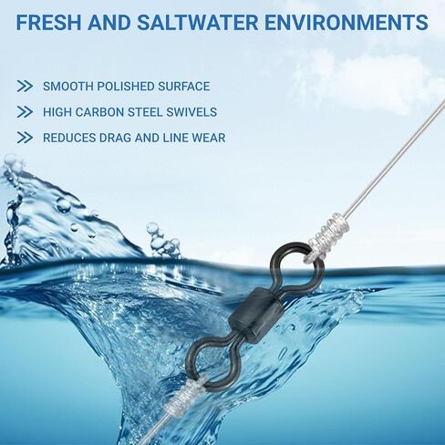 UMT - 100 Pack Ball Bearing Fishing Crane Swivels Stainless Steel Heavy Duty Black Nickel Terminal Tackle for Saltwater and Freshwater Size #2 130Ib Size #3 65lb in Saudi Arabia
