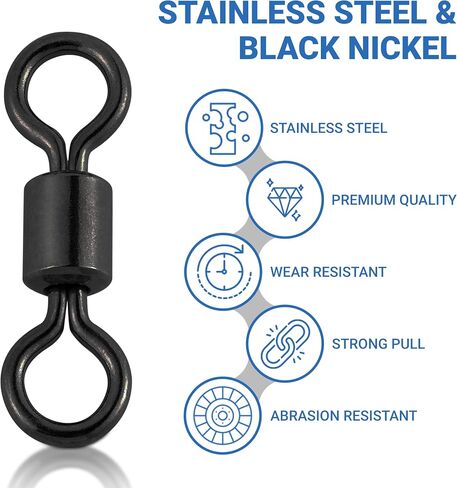 UMT - 100 Pack Ball Bearing Fishing Crane Swivels Stainless Steel Heavy Duty Black Nickel Terminal Tackle for Saltwater and Freshwater Size #2 130Ib Size #3 65lb in Saudi Arabia