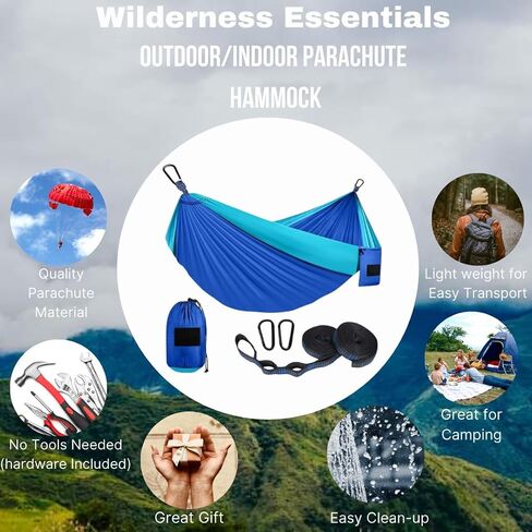 Wilderness Essentials Portable Parachute Hammock, Double or Single,Outdoor Camping Banana Hammock Chair Swing, Hardware Included (Blue) in Saudi Arabia