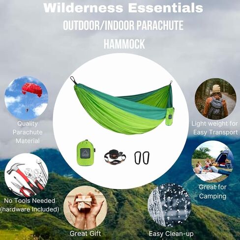 Wilderness Essentials Portable Parachute Hammock, Double or Single,Outdoor Camping Banana Hammock Chair Swing, Hardware Included (Blue) in Saudi Arabia