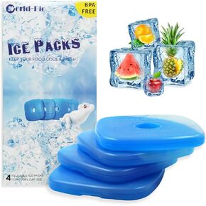 Ice Packs for Cooler Long Lasting Reusable Freezer Pack for Lunch Box, 4 Slim Cooler Ice Packs for Work, School, Picnic, Fishing, Lunch Bag Ice Pack Keep Beverages Foods Cold Fresh, Quick Freeze, Blue
