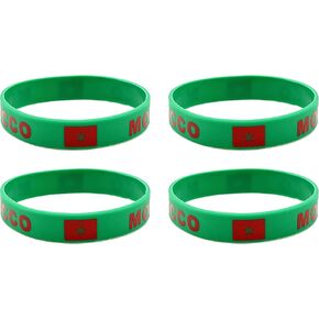 4 Pcs Morocco Moroccan Country Flag Rubber Bracelets, National Flag Silicone Bracelet, Rubber Wristbands Patriotic Decorations Gift