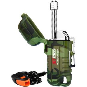 Candle Lighter Waterproof Windproof Rechargeable Lighter Outdoors Camping Lighter Arc Plasma Lighter Flameless with Survival Emergency Whistle and Lanyard Blue