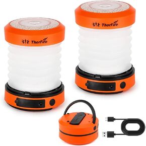 THORFIRE Collapsible Camping Lantern Rechargeable, Hand Crank Lantern Flashlight with 4 Light Modes, Portable LED Camping Lanterns for Power Outage, Hiking, Emergency, Fishing, Tent Light (2 Pack)
