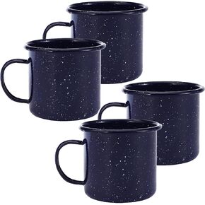 16oz Outdoor Camping Mugs- Enamel Camping Mugs-Enamel Coffee Tea Camping Cup Mugs-Coffee Tea Cups for Camping Fishing Picnic Hiking Home Office, Portable & Reusable (Blue-4 pcs)