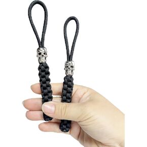 2 PCS Tactical Paracord Keychain with Skull for Men, Women Hand-Casted Braided Lanyard Key Chain for Keys, Water Bottle, Backpack (Black 2 PCS)
