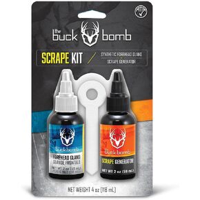 Hunters Specialties Buck Bomb Scrape Kit Liquid Scents w/4 Spike Wicks | 2oz Synthetic Forehead Gland & 2oz Natural Scrape Generator Scents Attractants for Hunting