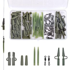 Carp Fishing Tackle Kit 100pcs Carp Fishing Terminal Tackle Set Safety Lead Clips Anti-tangle Sleeve Quick Change Swivel Tail Rubber Carp Fishing Accessories with Box