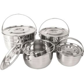 Camping Cookware Set 4 Pack, Stainless Steel Campfire Cooking Pots Outdoor Camping Nesting Mess Kit, Boiling Pot Portable Hanging Cooking Pot Cook Set for Hiking | Barbecues | Beach