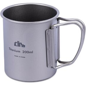 iClimb Titanium Cup Camping Coffee Mug Ultralight Compact with Foldable Handle (200ml)
