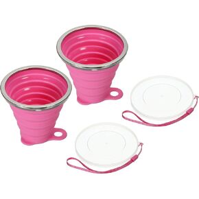 PATIKIL Collapsible Travel Cup, 2 Pack 270mL Travel Folding Cup with Lid Silicone Portable Drinking Cup for Traveling Camping, Blue
