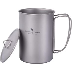 iBasingo 1050ml Titanium Bottle 600ml Nesting Cup Outdoor Camping Single Layer Wide Mouth Cookware Lightweight Portable Bottle Mug Hiking Picnic Solo Cooking Mess Kit