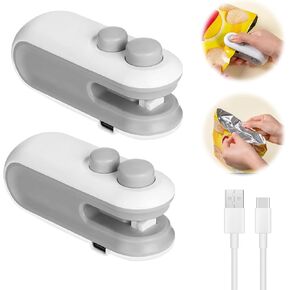 2Pcs Mini Bag Sealer, Rechargeable Heat Sealer, 2 in 1 Chip Bag Sealer & Cutter, Mini Bag Resealer Machine, Portable Handheld Food Sealer for Plastic Bags Snacks Bags Food Storage, White