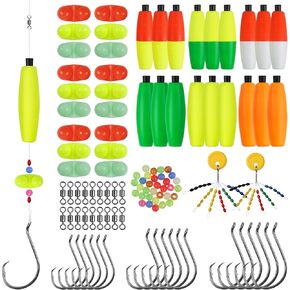 AGOOL Catfishing Tackle Making Kit Catfish Rig Accessories 124PCS Catfish Tackle with Catfish Floats Catfish Hooks Bobber Stoppers Swivels Fishing Rattle Bells Fishing Beads Santee Cooper Rig