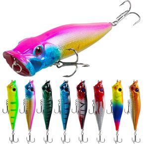 Saltwater Fishing Lure Topwater Popper,3.54 Inch Tuna Popper Lure Sharp Treble Hooks Surf Fishing Bait Bass Float Lure Fishing Plugs Offshore 8PCS