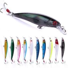 Jerkbait Fishing Lures,Jerkbaits for Bass Fishing,Minnow Lures Jerk Bait for Freshwater/Saltwater Fishing Lures for Trout Pike,10pcs with Box