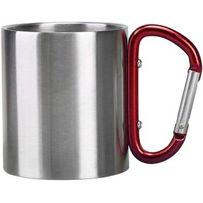 Stainless Steel Carabiner Mug, 10Oz Double Walled Camping Mug Metal Cup with Carabiner Handle for Outdoor Camping Travel Mountaineering(300ML)