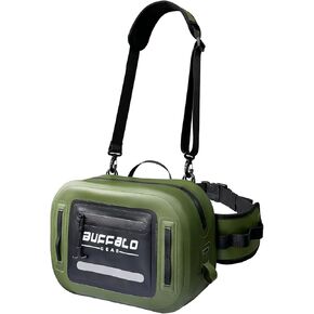 Buffalo Gear Waterproof Fishing Fanny Pack,8.9L Fishing Waist Pack with Airtight Zipper for Fly Fishing,Kayaking,Camping,Outdoor Sports Green