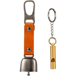 Bear Bell and Whistle, Magnetic Silencer Leather Bear Bell and Whistle Loud Bear Bell Emergency Whistle Bear Bells Carabiner for Hiking Camping Mountain Bike Outdoor Activity