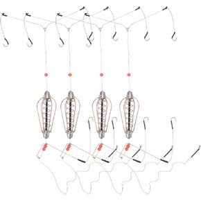 Alomejor 4Pcs Fishing Bait Cage, Copper Spring Basket Lure Feeder with Hooks Portable for Carp Fishing Tackle Kit
