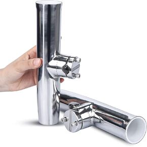 2Pcs Fishing Rod Holders for Boat, 304 Stainless Steel Tournament Style Fishing Pole Holders Side Mounted with Clamp-on 1" to 1-1/4" Rail for Marine Boat Yacht RV Truck