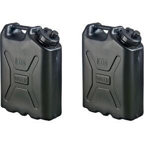 Scepter 5 Gallon Heavy Duty Military Style HDPE Plastic Water Container for Camping, Off-Roading, Boating, & Emergency Water Storage, (2 Pack), Black