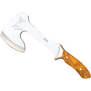 Joker Hunting Axe Cazador HO00, Olive Wood Handle, 8.27 inches Long Blade, with Leather Sheath, Stainless Steel Ferrule, Tool for Fishing, Hunting, Camping and Hiking