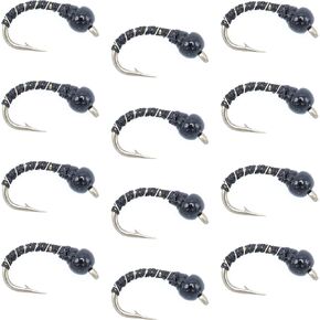 The Fly Fishing Place Black Zebra Midge - Black Bead Head - 1 Dozen - Size 16 - Tailwater and Lake Fly Fishing Flies