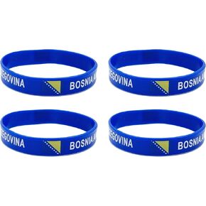 4 Pcs Bosnia Bosnians Country Flag Rubber Bracelets, National Flag Silicone Bracelet, Rubber Wristbands Patriotic Decorations Gift