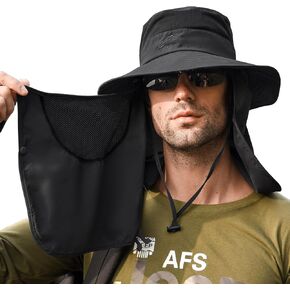 Sun Hat Fishing Hat for Men & Women, UV Sun Protection Wide Brim Hat with Face Cover Neck Flap Summer Hats for Men in Kuwait