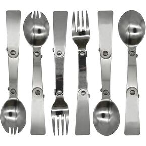 6Pcs Folding Spoon Fork Spork Set, 18/10(304) Stainless Steel Portable Camping Utensil for Thermos Outdoor Activities