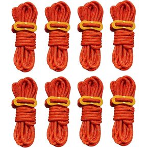 8 Pack High-Reflective Guy Lines 4mm Tent Cords High-Strength Lightweight Camp Ropes with Aluminum Adjuster Tensioner for Tent, Tying Down Tarps, Camping Tent, Outdoor Packaging (Orange)
