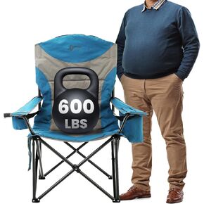 ARROWHEAD OUTDOOR XXL Folding Padded Camping Chair w/Cup & Wine Holder, Armrest Cooler, Support up to 600 lbs, Green