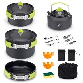 Alocs Camping Cookware, Non-Stick Large Camping Cooking Set with Kettle, Camp Kitchen Camper Must Haves for Outdoor Camping Hiking Picnic