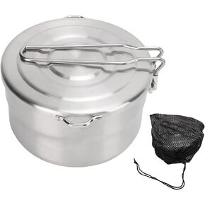 Stainless Steel Camping Cook Pot,Topyond 1.5L Camping Cookware with Lid and Folding Handle, Large Capacity Bento Pot for Outdoor Backpacking Camping Hiking Picnic(with Storage Bag)