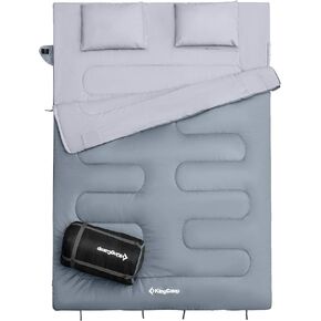 KingCamp 87 x 59 Inch 2 Person 20 Degree Lightweight Waterproof Couple Family Sleeping Bag with 2 Pillows for Camping, Hiking, & Backpacking