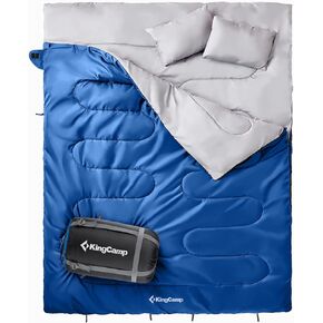 KingCamp 87 x 59 Inch 2 Person 20 Degree Lightweight Waterproof Couple Family Sleeping Bag with 2 Pillows for Camping, Hiking, & Backpacking