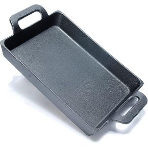 Bestargot Camping Cast Iron Pan, Hobo Cooker Camping Stove Grill Pan Cast Iron Frying Pan, Rectangular Cast Pan Baking Mould for Outdoor Cooking, Large, Black