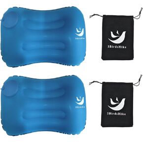 2 Pack Inflatable Pillow Camping, Inflatable Air Pillow for Neck and Lumbar Support, Press-to-Inflate Design, Travel Pillows for Camping, Hiking, and Backpacking - Blue